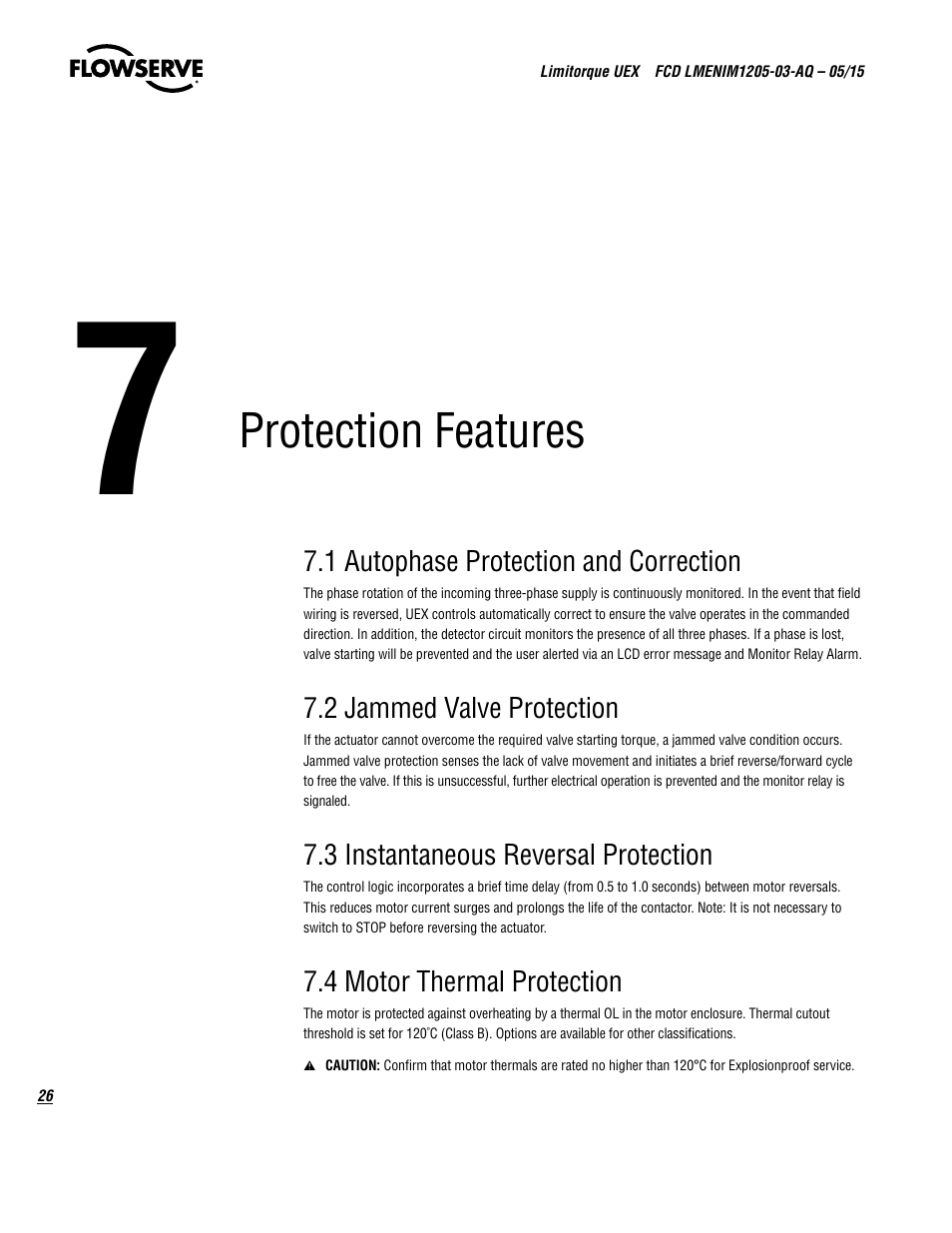 Protection features | Flowserve UEX Limitorque User Manual | Page 26 / 56