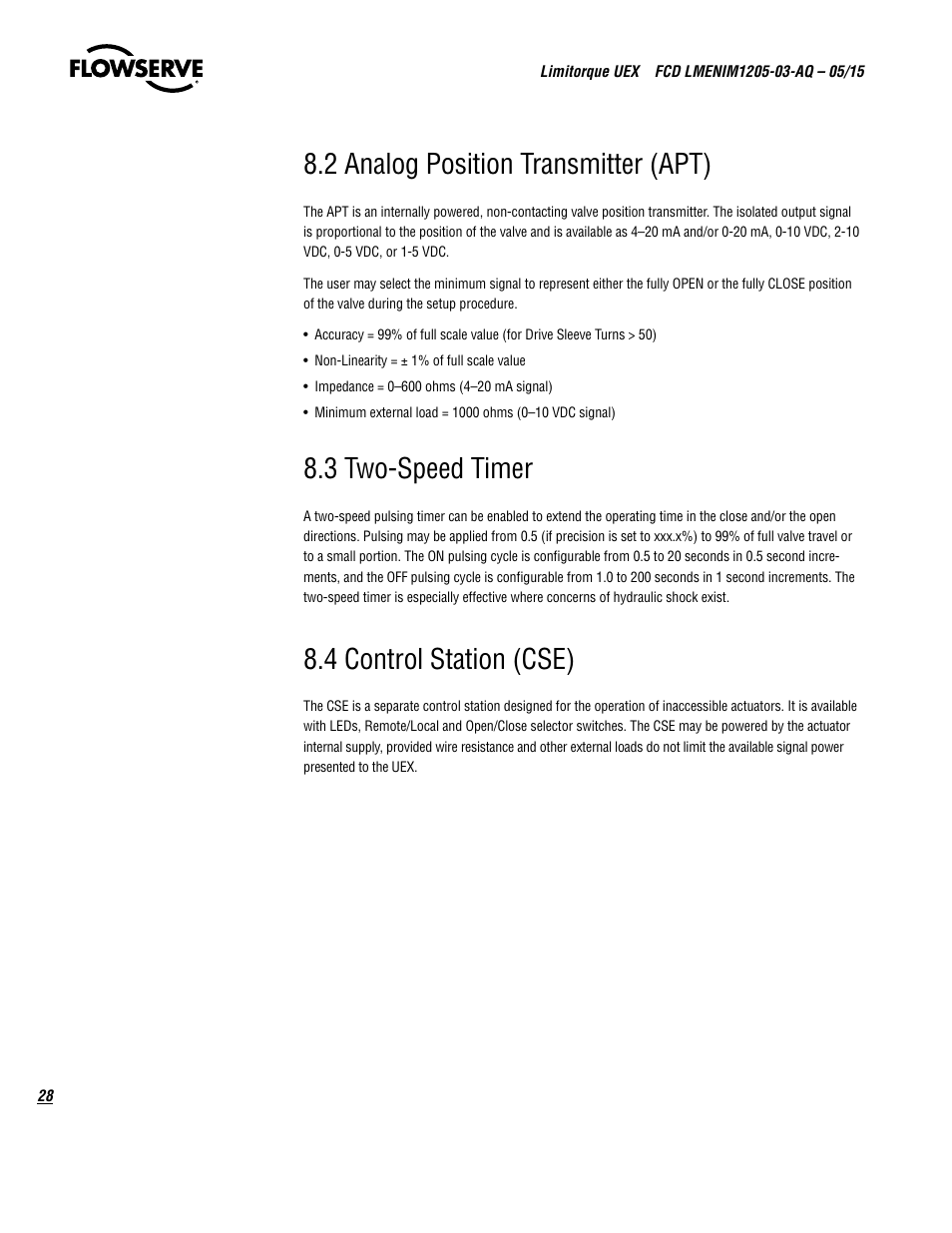 2 analog position transmitter (apt), 3 two-speed timer, 4 control station (cse) | Flowserve UEX Limitorque User Manual | Page 28 / 56