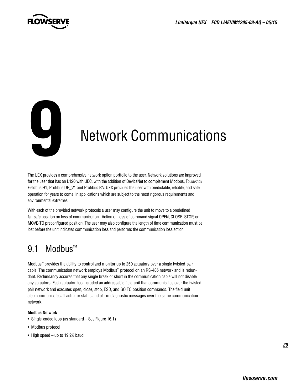Network communications | Flowserve UEX Limitorque User Manual | Page 29 / 56