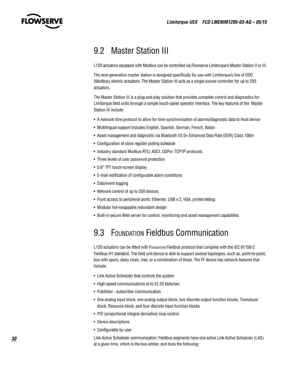 2 master station iii, Fieldbus communication | Flowserve UEX Limitorque User Manual | Page 30 / 56
