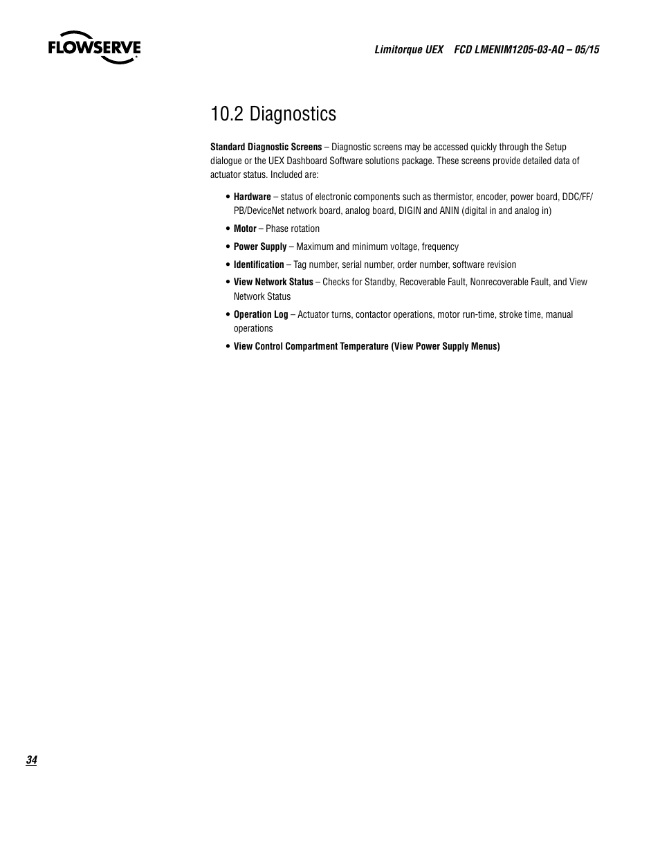 2 diagnostics | Flowserve UEX Limitorque User Manual | Page 34 / 56