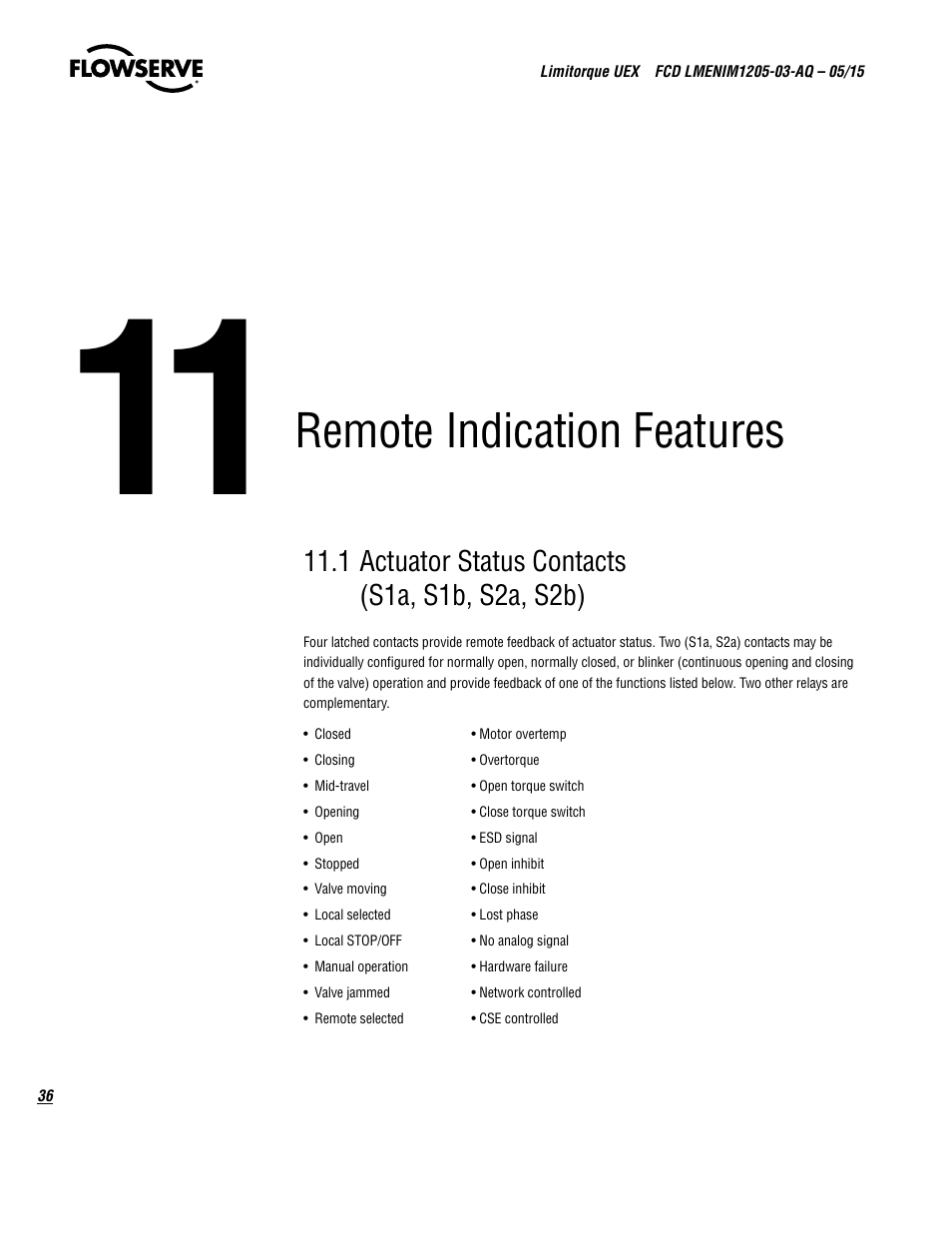 Remote indication features | Flowserve UEX Limitorque User Manual | Page 36 / 56