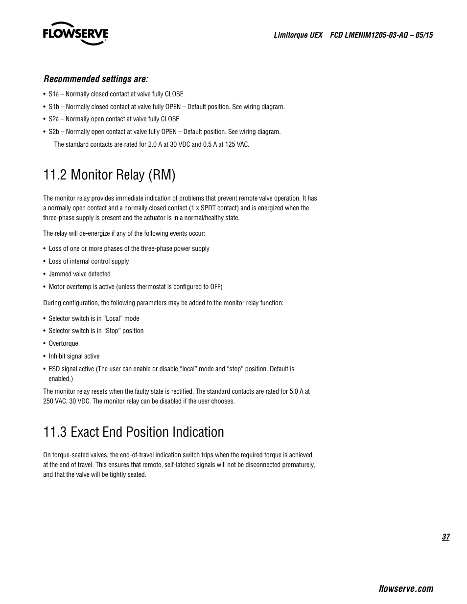 2 monitor relay (rm), 3 exact end position indication | Flowserve UEX Limitorque User Manual | Page 37 / 56