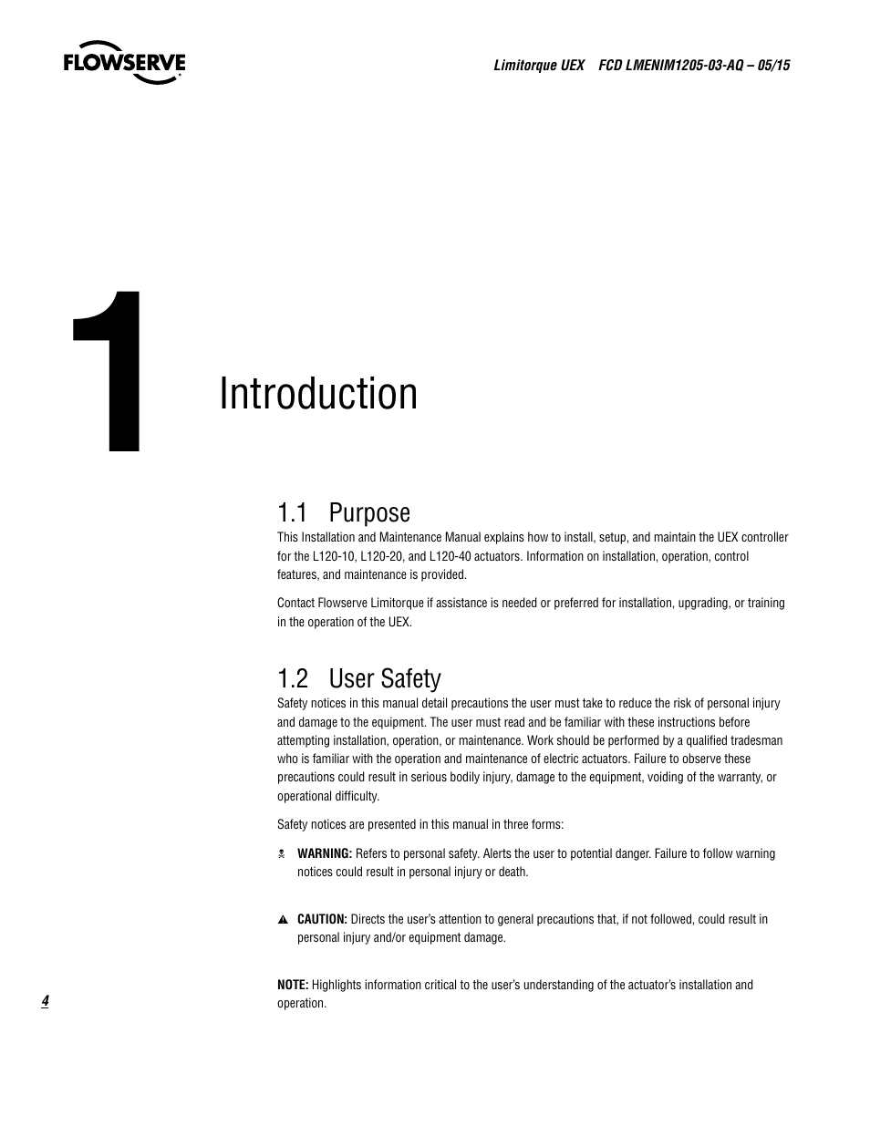 Introduction | Flowserve UEX Limitorque User Manual | Page 4 / 56