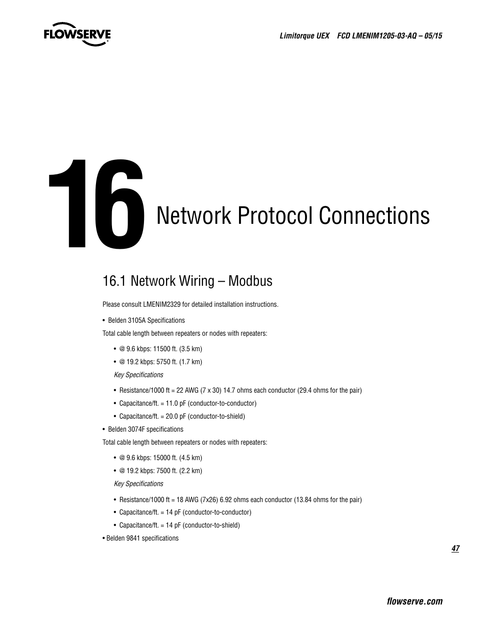 Network protocol connections | Flowserve UEX Limitorque User Manual | Page 47 / 56