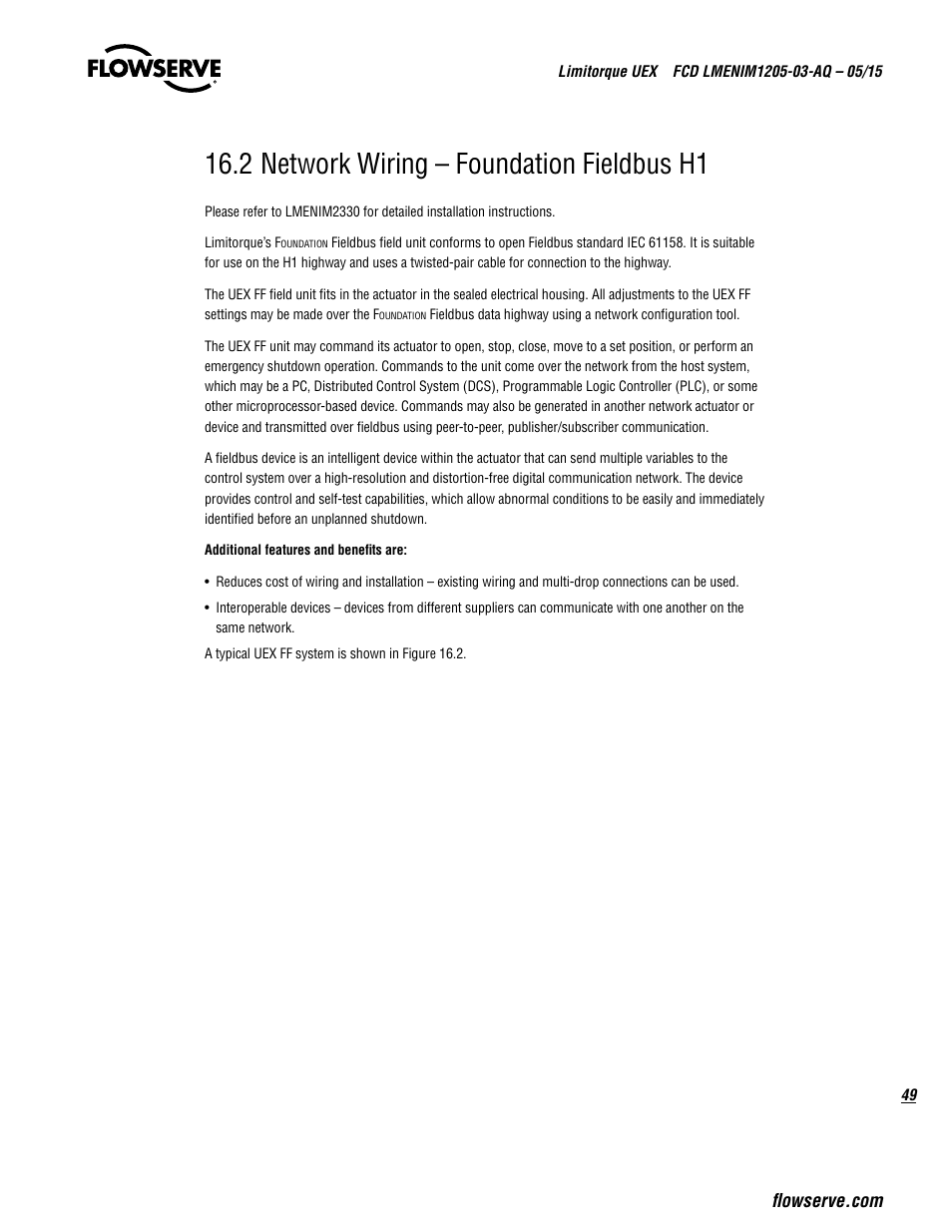 2 network wiring – foundation fieldbus h1 | Flowserve UEX Limitorque User Manual | Page 49 / 56