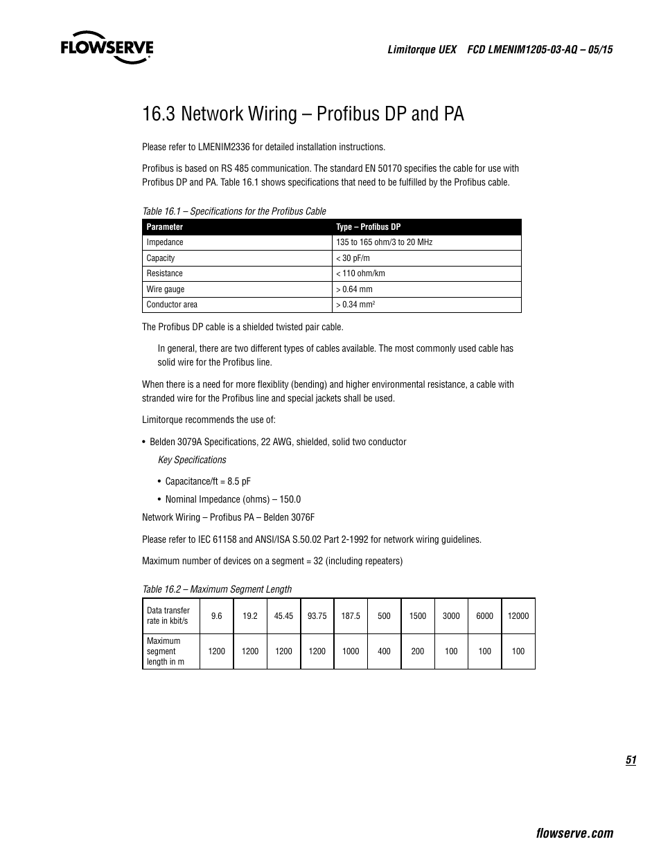 3 network wiring – profibus dp and pa | Flowserve UEX Limitorque User Manual | Page 51 / 56