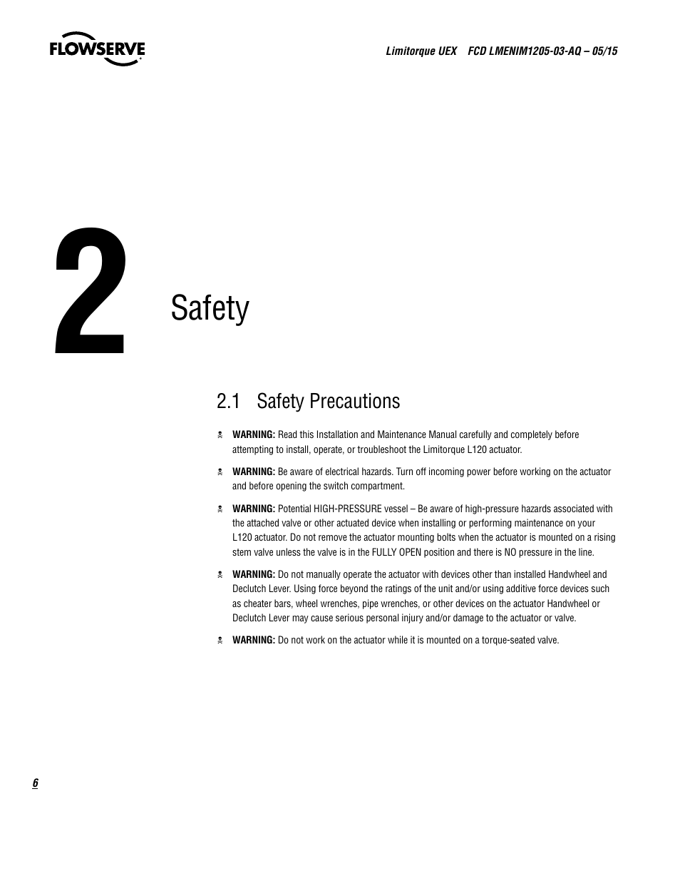 Safety | Flowserve UEX Limitorque User Manual | Page 6 / 56