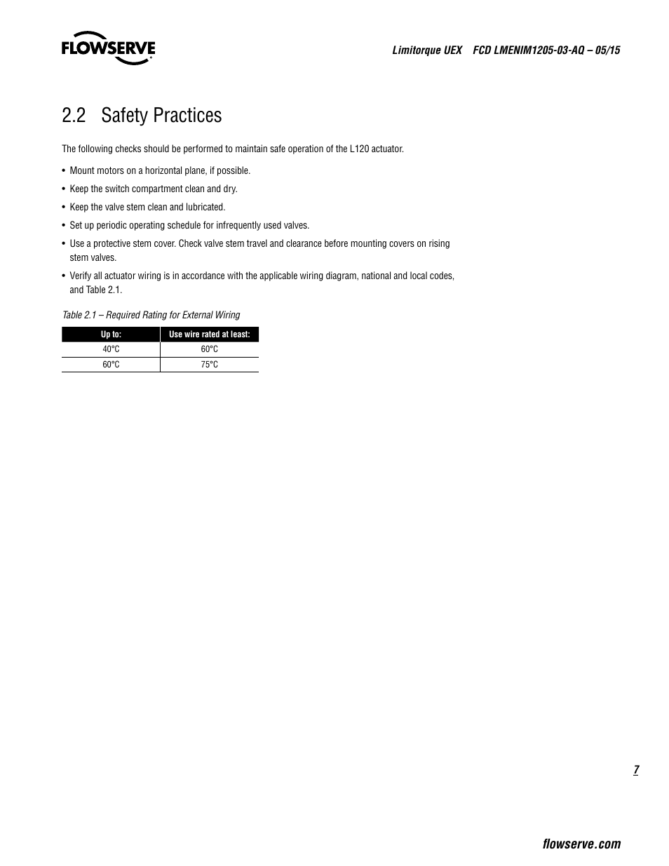 2 safety practices | Flowserve UEX Limitorque User Manual | Page 7 / 56