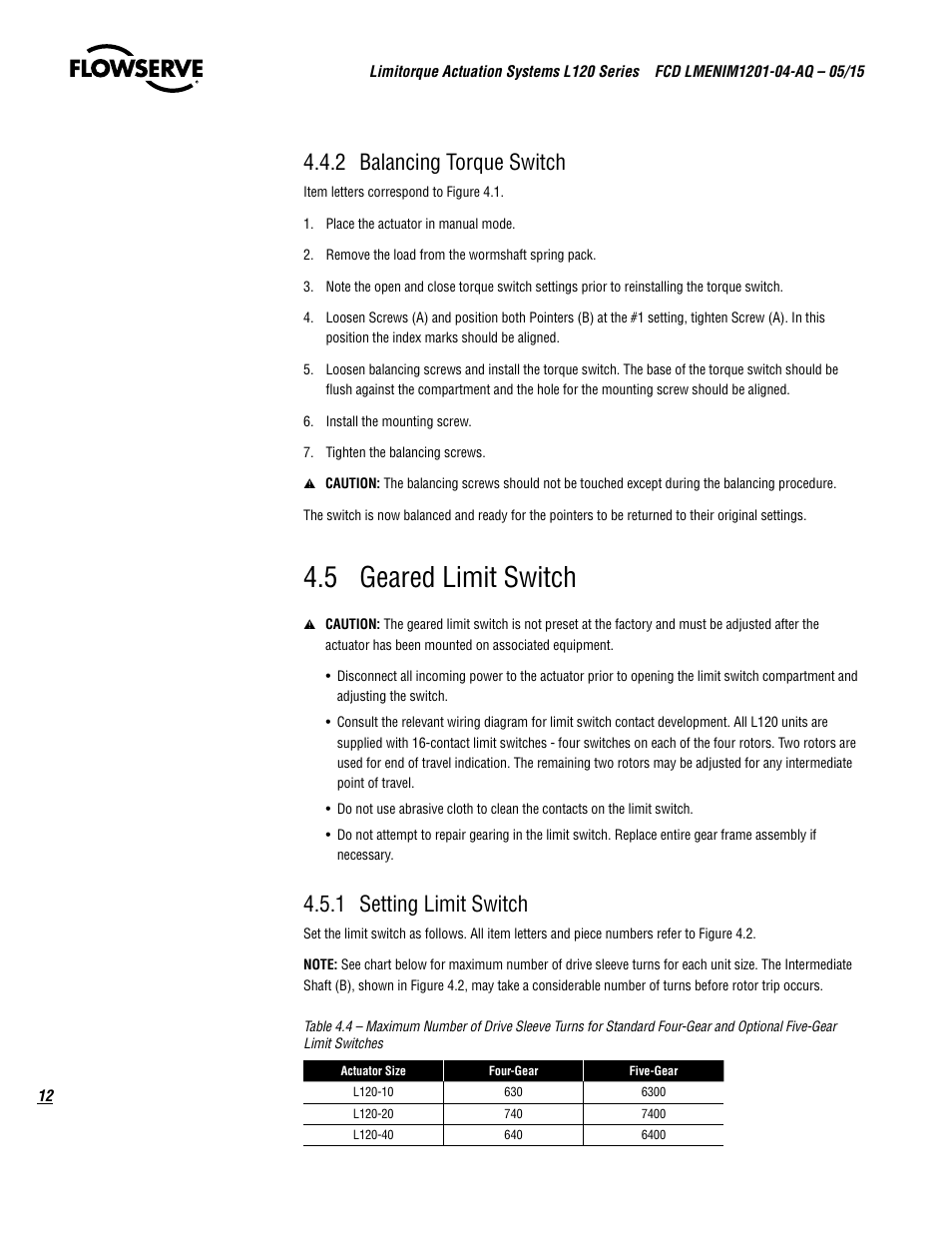 5 geared limit switch, 2 balancing torque switch, 1 setting limit switch | Flowserve L120 Series Limitorque Actuation Systems User Manual | Page 12 / 36