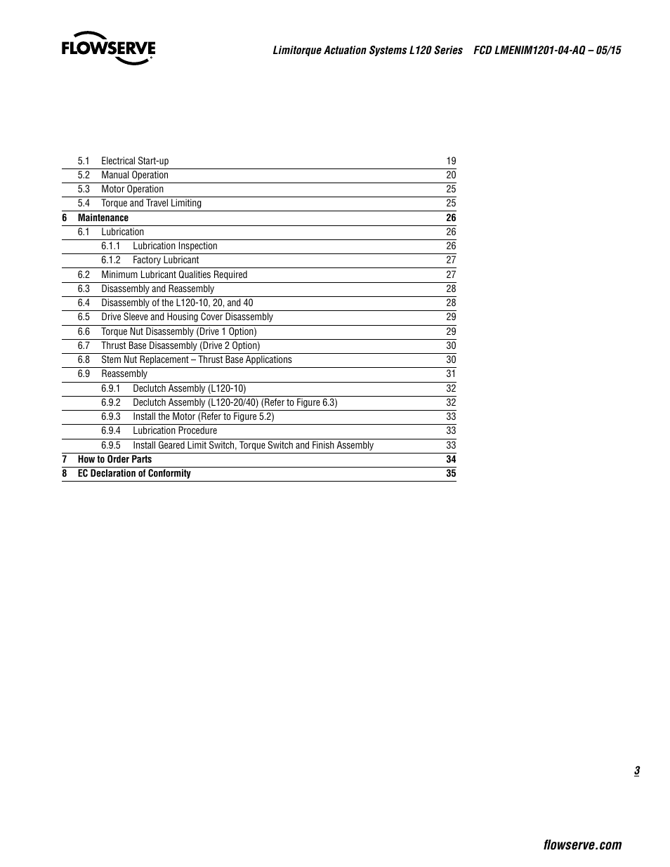 Flowserve L120 Series Limitorque Actuation Systems User Manual | Page 3 / 36