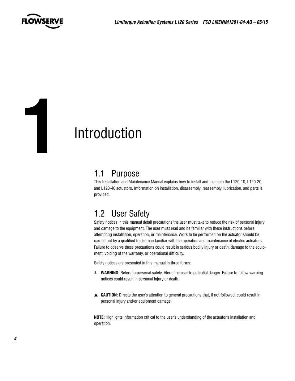 Introduction | Flowserve L120 Series Limitorque Actuation Systems User Manual | Page 4 / 36