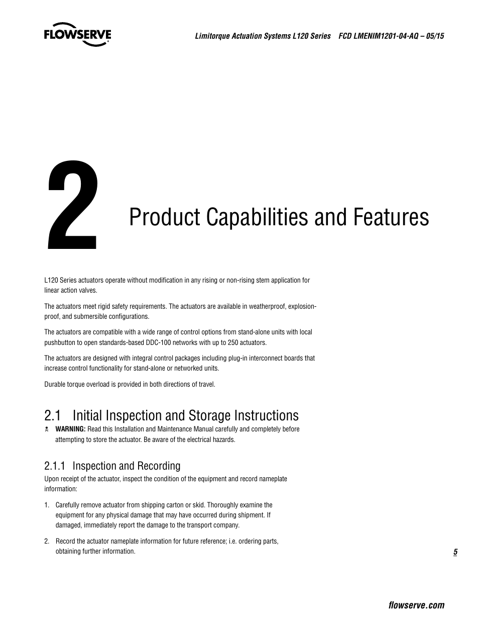 Product capabilities and features | Flowserve L120 Series Limitorque Actuation Systems User Manual | Page 5 / 36