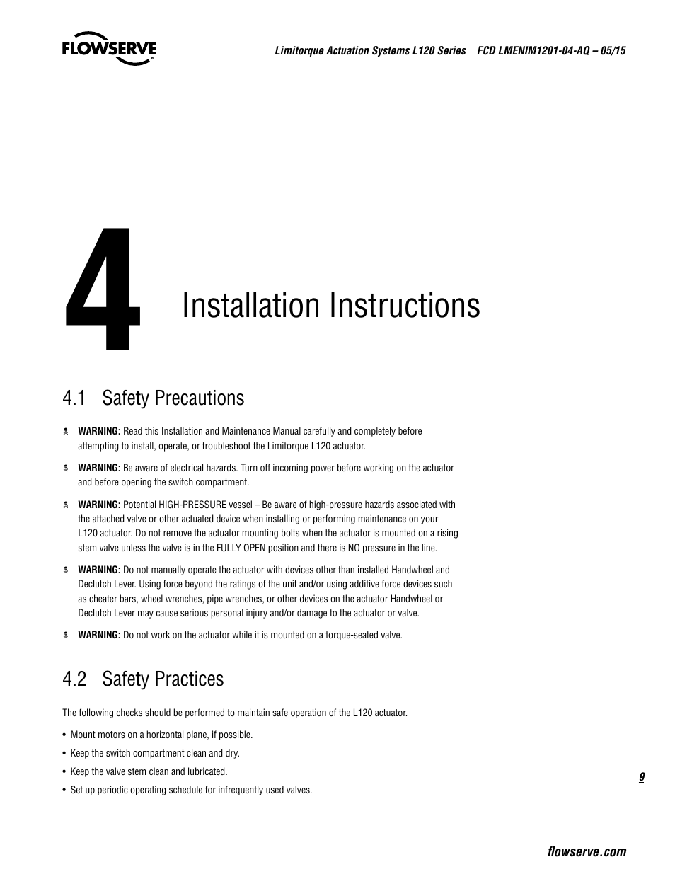 Installation instructions | Flowserve L120 Series Limitorque Actuation Systems User Manual | Page 9 / 36