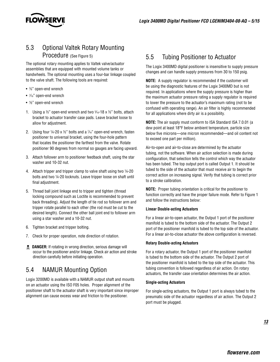 3 optional valtek rotary mounting procedure, 4 namur mounting option, 5 tubing positioner to actuator | Flowserve 3400MD Digital Positioner User Manual | Page 13 / 54