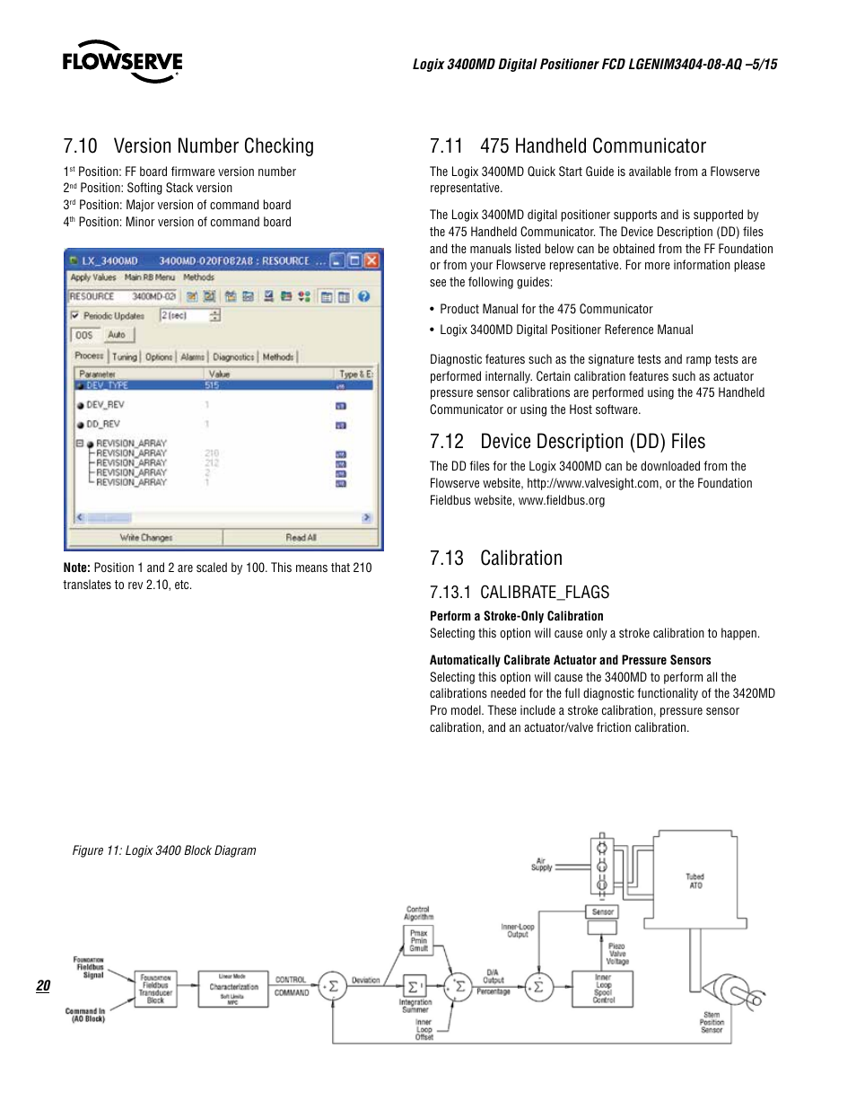 10 version number checking, 12 device description (dd) files, 13 calibration | 1 calibrate_flags | Flowserve 3400MD Digital Positioner User Manual | Page 20 / 54