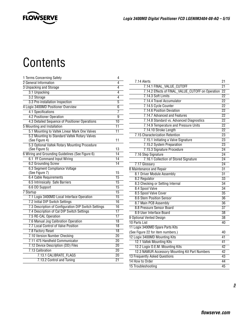 Flowserve 3400MD Digital Positioner User Manual | Page 3 / 54