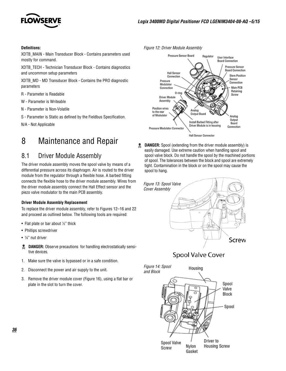 8maintenance and repair, 1 driver module assembly | Flowserve 3400MD Digital Positioner User Manual | Page 36 / 54