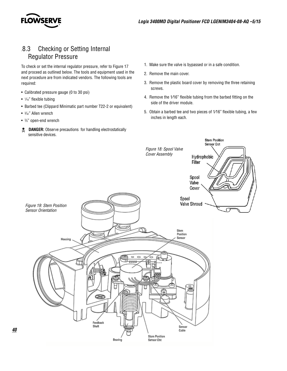 3 checking or setting internal regulator pressure | Flowserve 3400MD Digital Positioner User Manual | Page 40 / 54