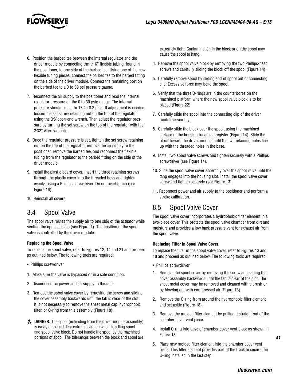 4 spool valve, 5 spool valve cover | Flowserve 3400MD Digital Positioner User Manual | Page 41 / 54