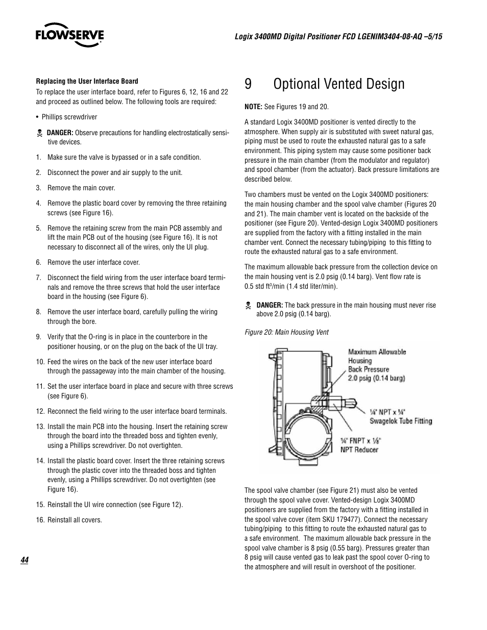 9optional vented design | Flowserve 3400MD Digital Positioner User Manual | Page 44 / 54