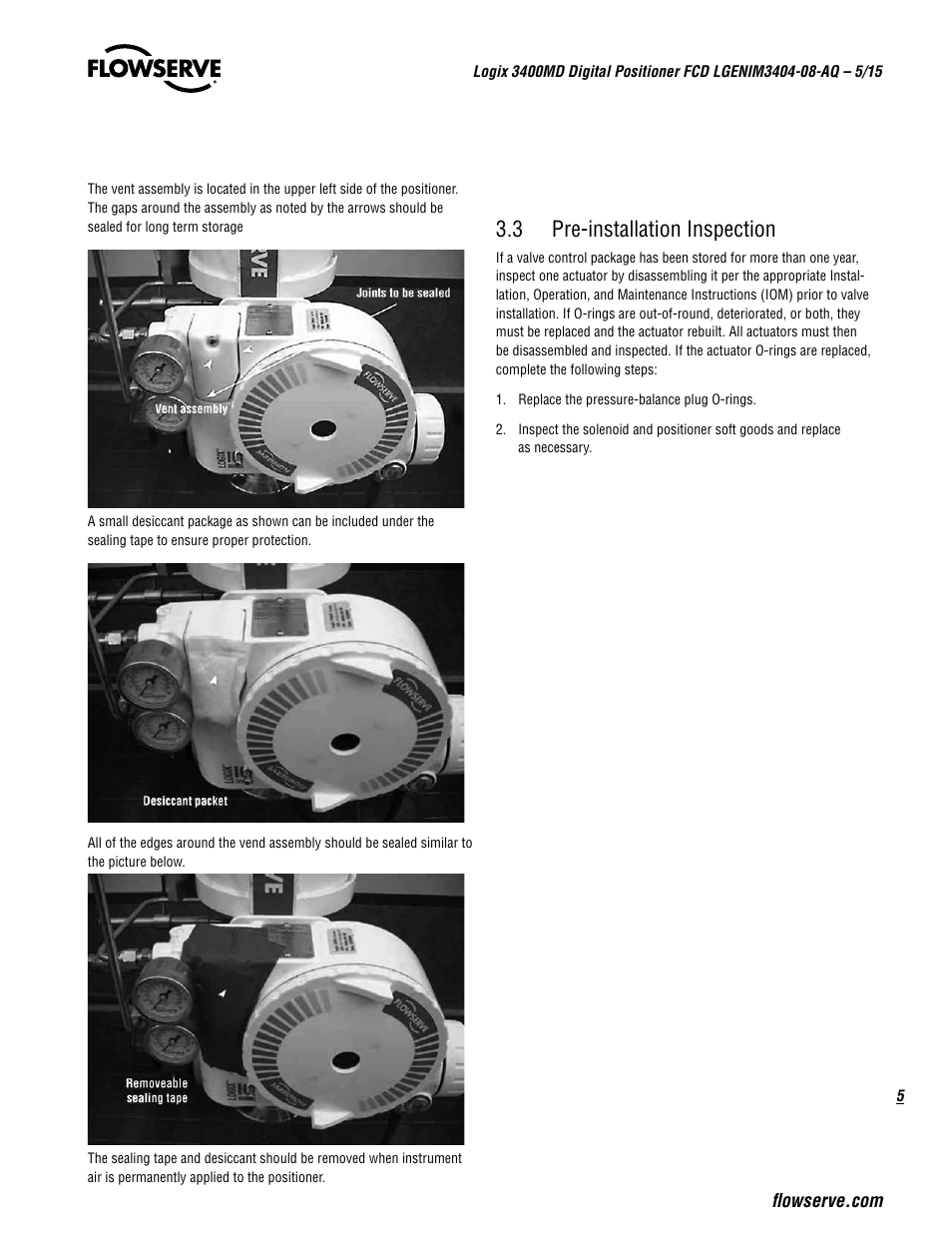3 pre-installation inspection | Flowserve 3400MD Digital Positioner User Manual | Page 5 / 54