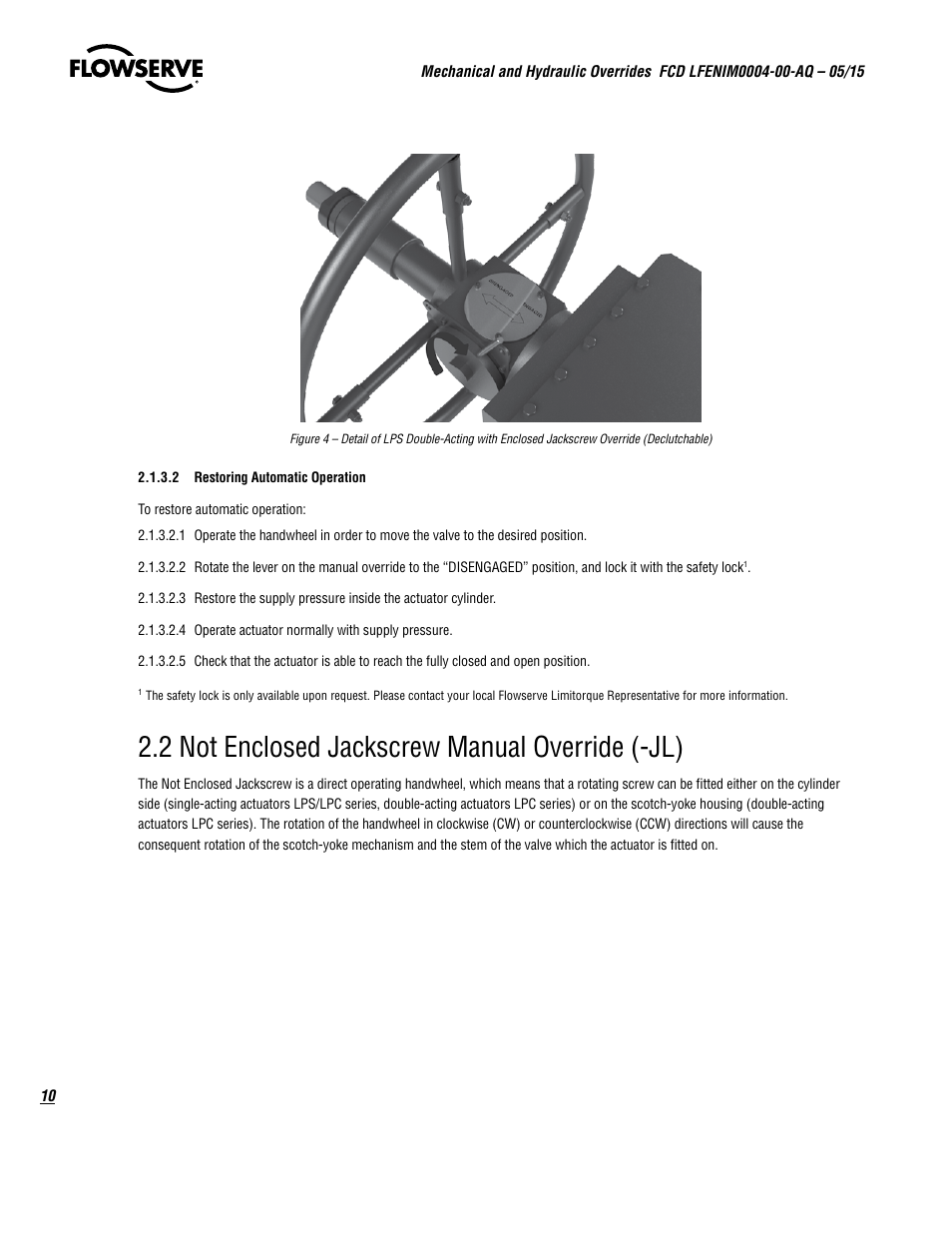 2 not enclosed jackscrew manual override (-jl) | Flowserve Mechanical and Hydraulic User Manual | Page 10 / 28
