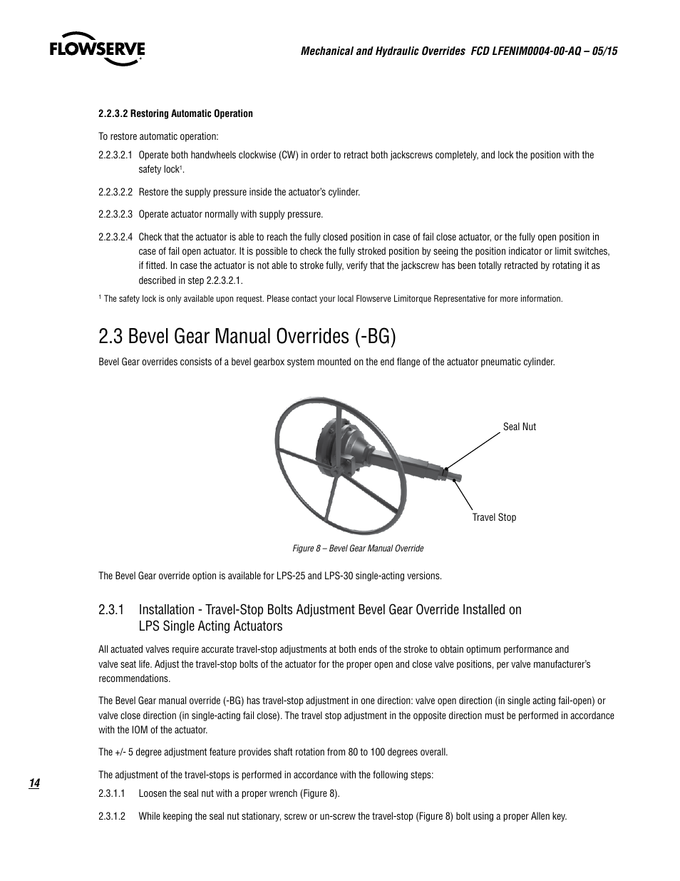 3 bevel gear manual overrides (-bg) | Flowserve Mechanical and Hydraulic User Manual | Page 14 / 28