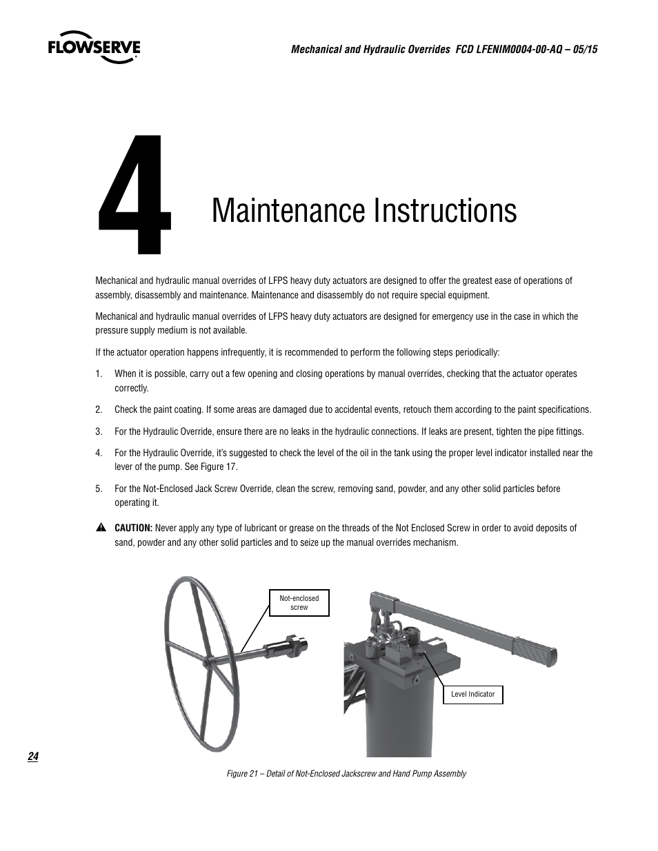 Maintenance instructions | Flowserve Mechanical and Hydraulic User Manual | Page 24 / 28