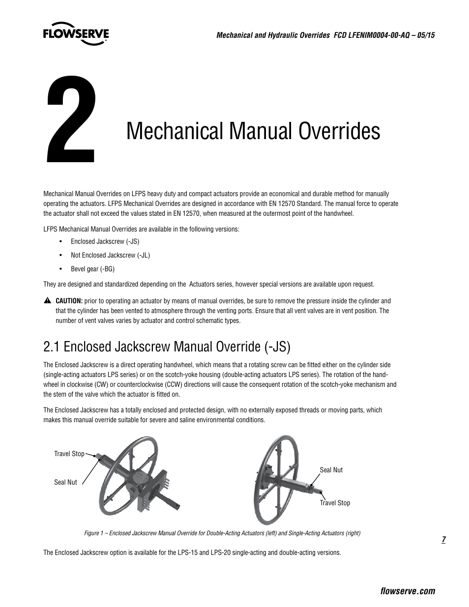 Mechanical manual overrides | Flowserve Mechanical and Hydraulic User Manual | Page 7 / 28