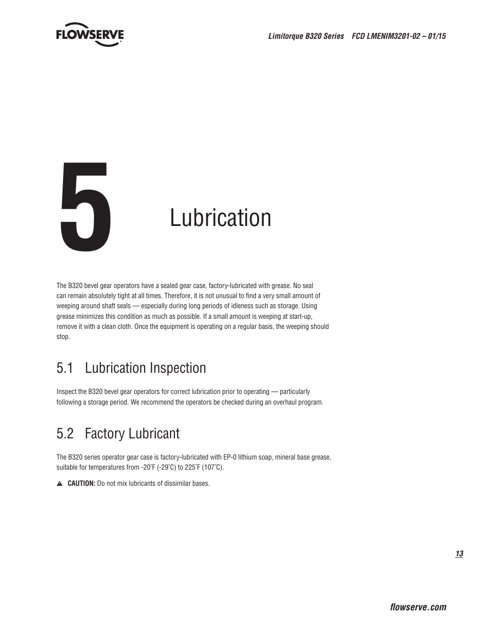 Lubrication | Flowserve B320 Series Limitorque User Manual | Page 13 / 32