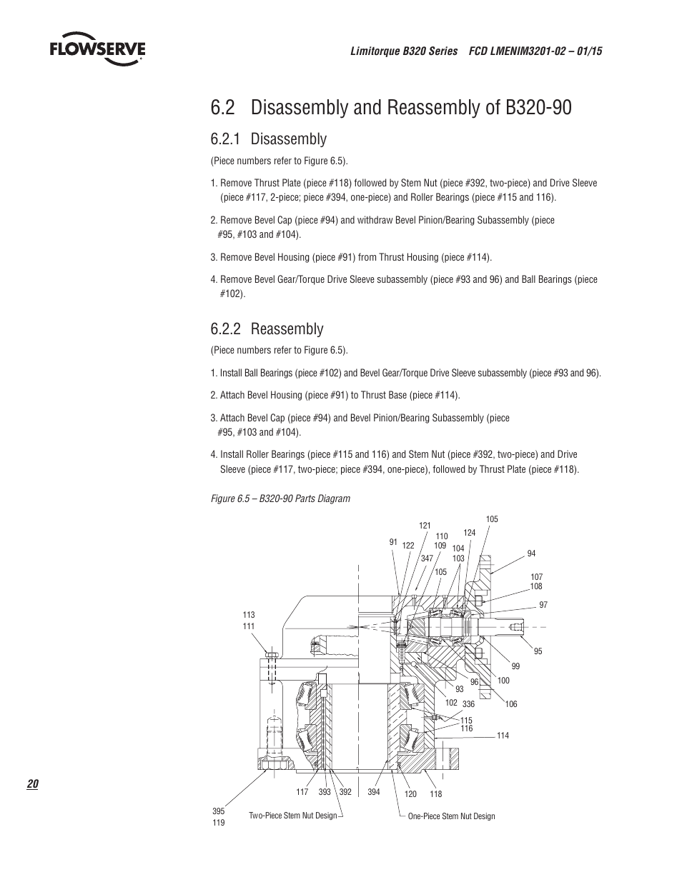 1 disassembly, 2 reassembly | Flowserve B320 Series Limitorque User Manual | Page 20 / 32