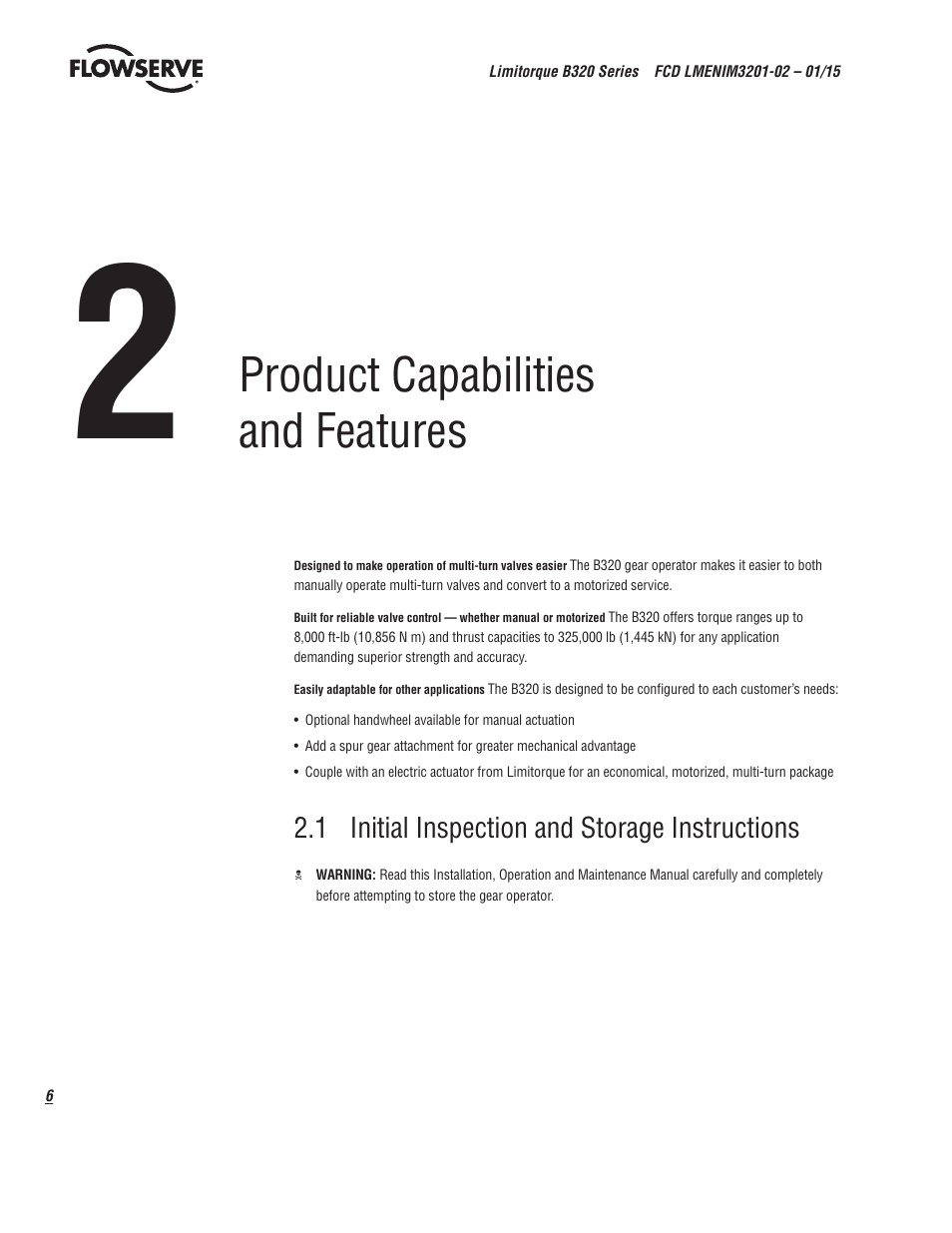 Product capabilities and features | Flowserve B320 Series Limitorque User Manual | Page 6 / 32