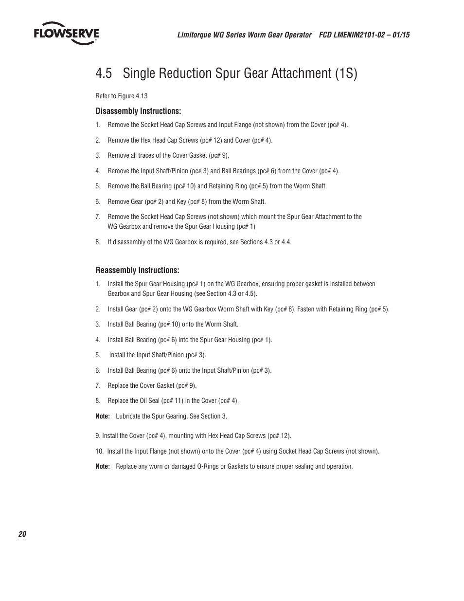 5 single reduction spur gear attachment (1s) | Flowserve WG Series Limitorque User Manual | Page 20 / 24