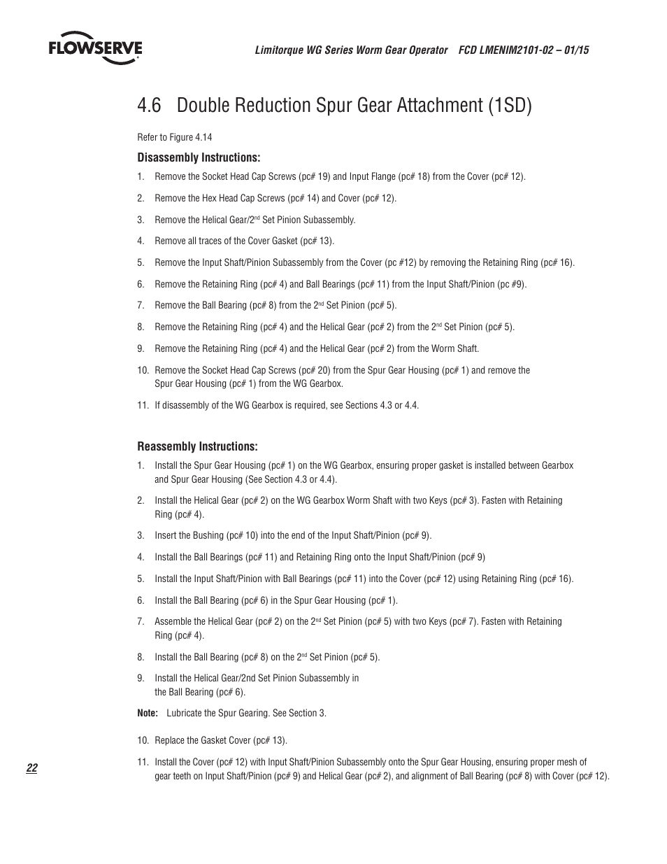 6 double reduction spur gear attachment (1sd) | Flowserve WG Series Limitorque User Manual | Page 22 / 24