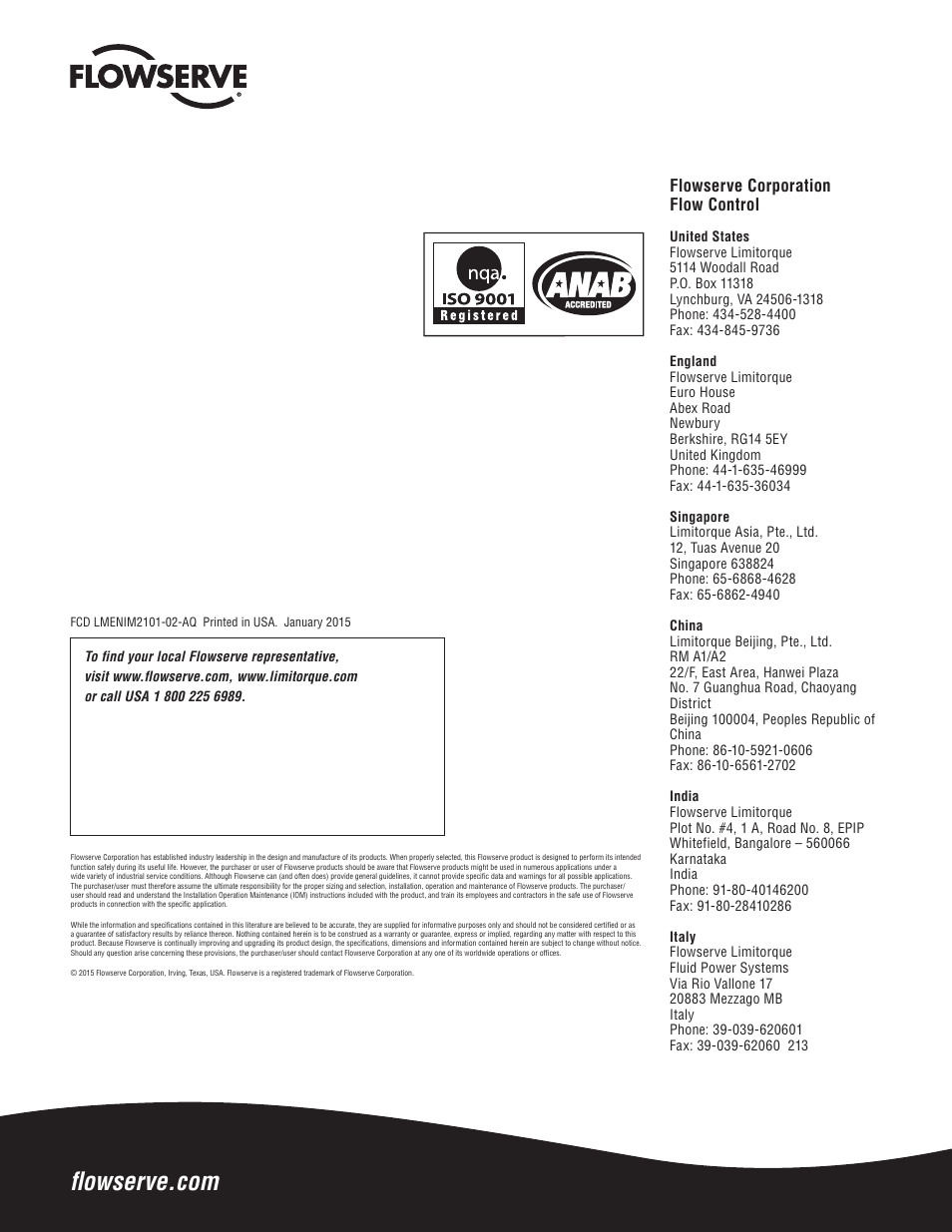 Flowserve corporation flow control | Flowserve WG Series Limitorque User Manual | Page 24 / 24