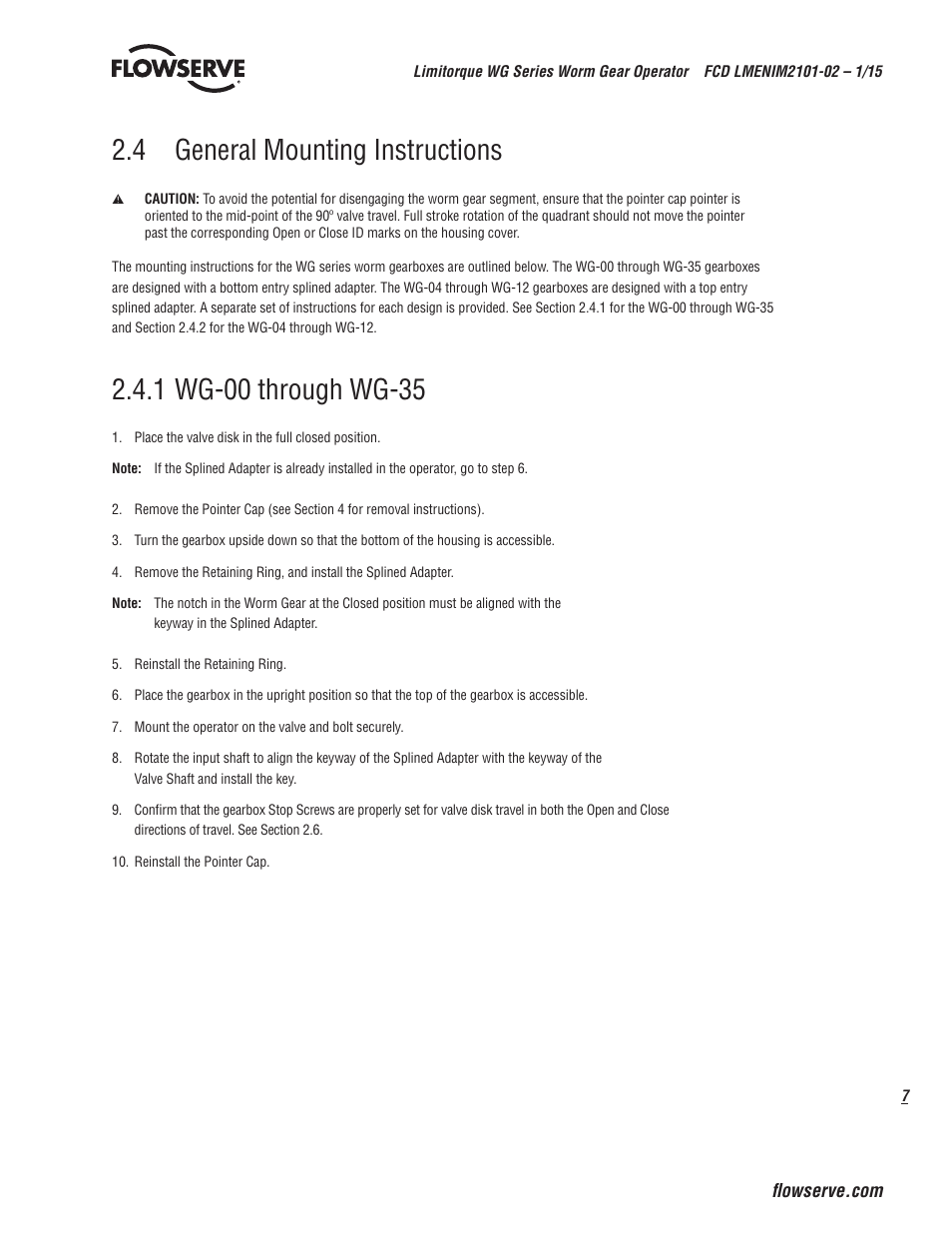 4 general mounting instructions | Flowserve WG Series Limitorque User Manual | Page 7 / 24
