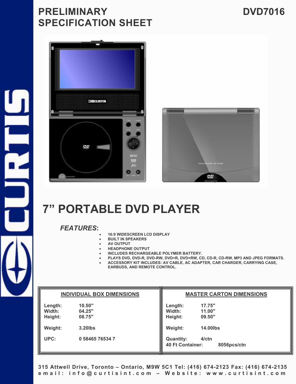 Curtis DVD7016 User Manual | 1 page