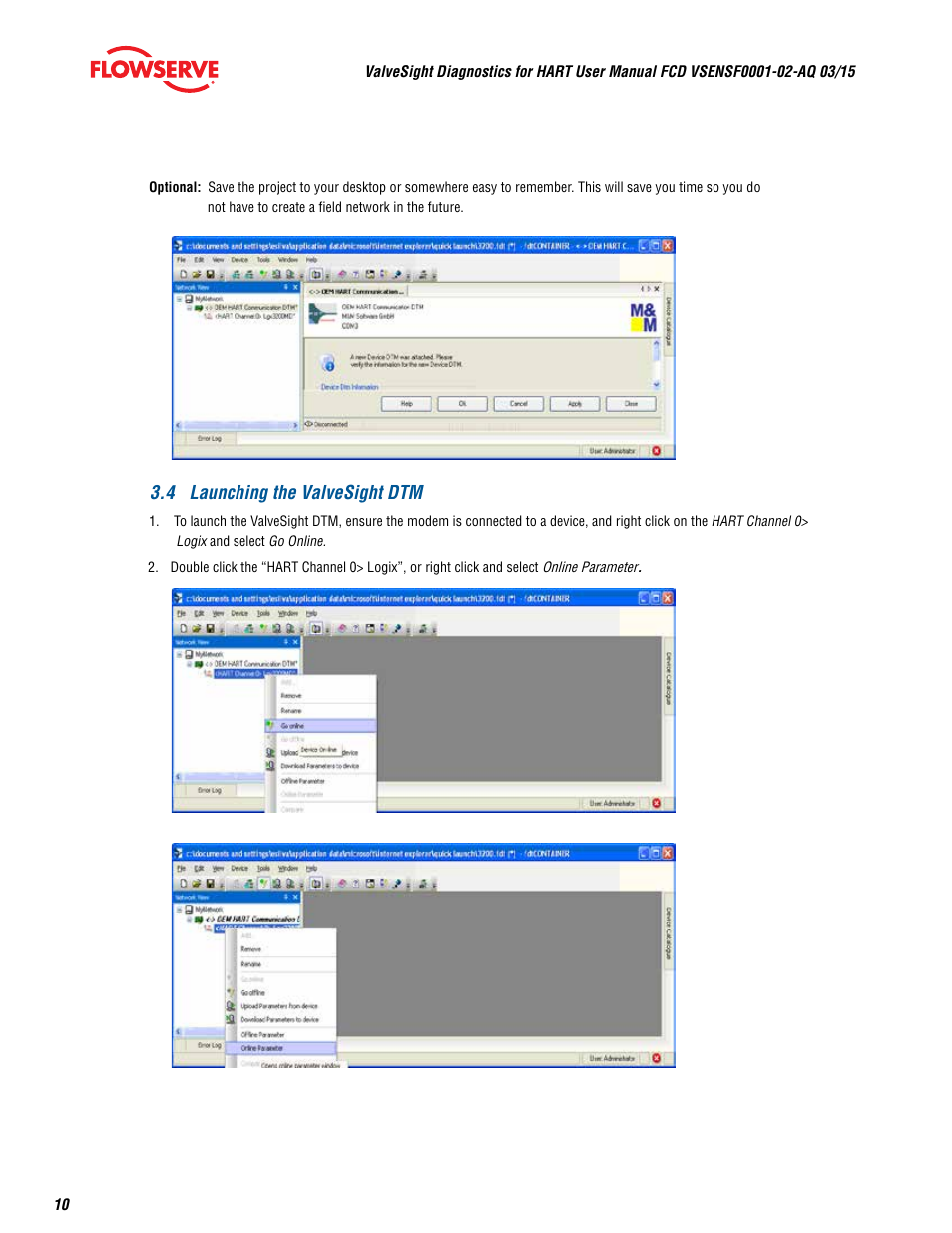 4 launching the valvesight dtm | Flowserve ValveSight Diagnostics User Manual | Page 10 / 60