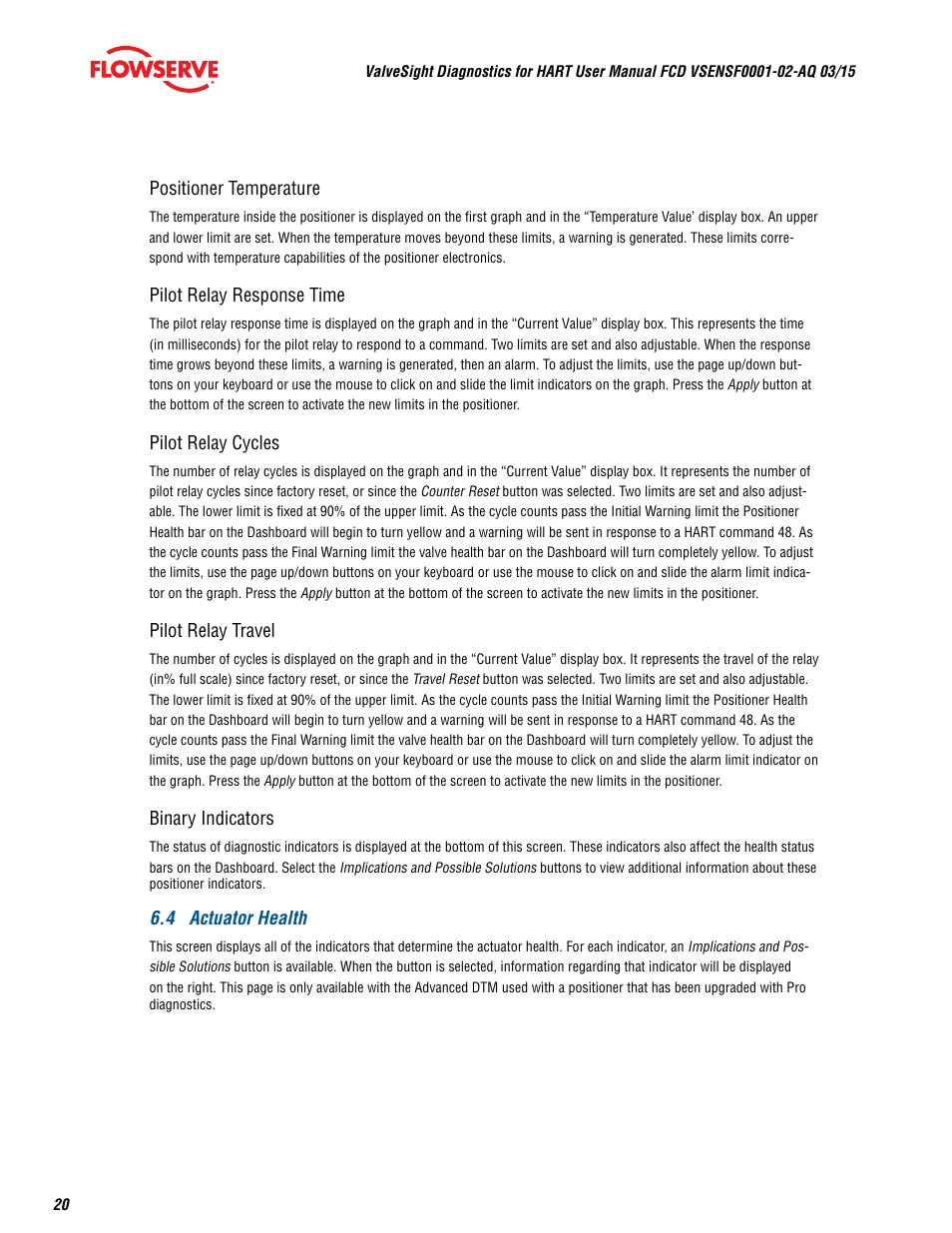 Flowserve ValveSight Diagnostics User Manual | Page 20 / 60