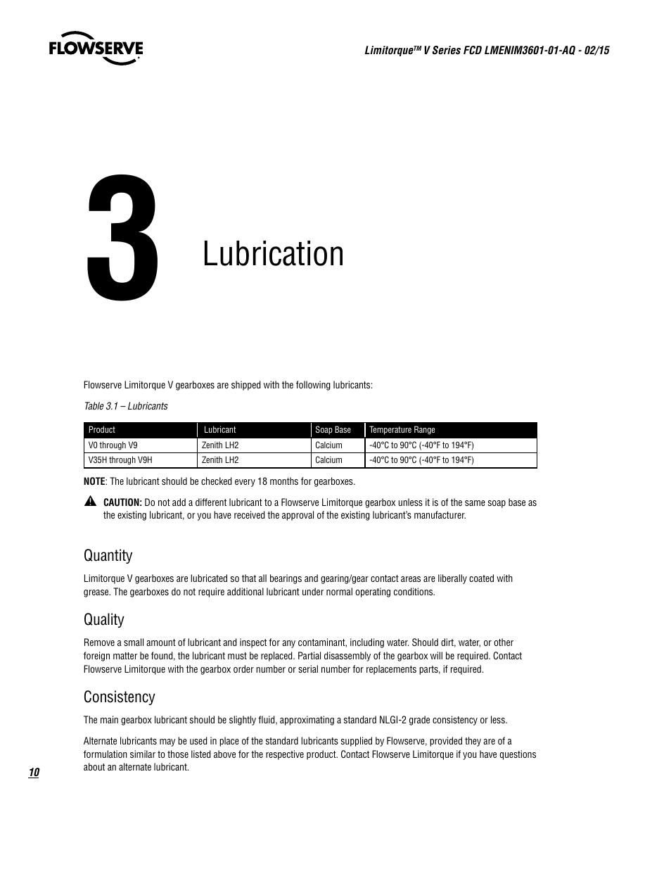 Lubrication | Flowserve V Series User Manual | Page 10 / 24