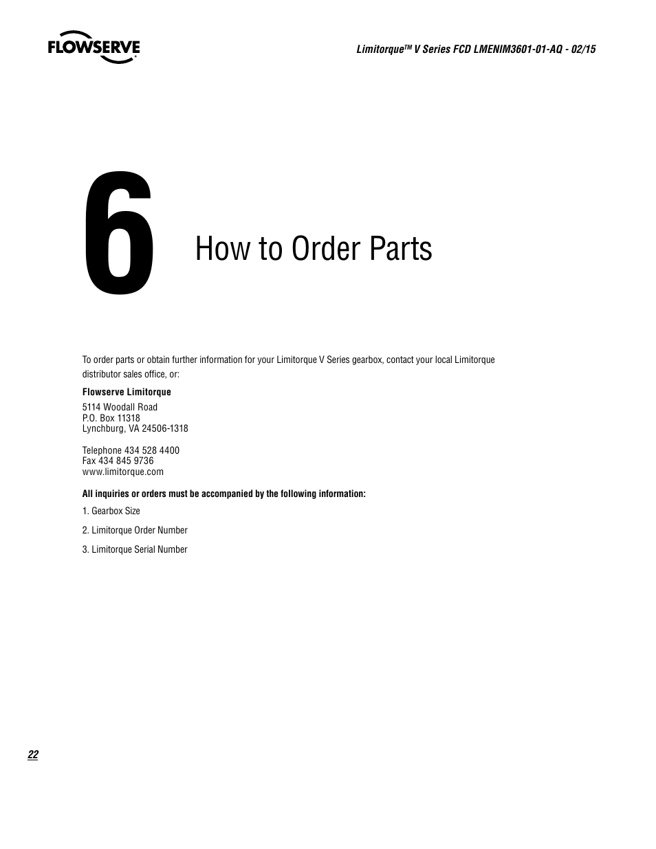 How to order parts | Flowserve V Series User Manual | Page 22 / 24