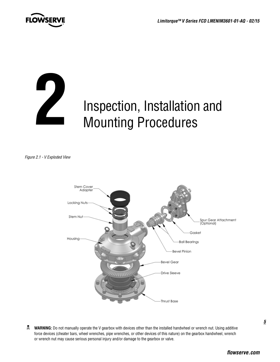 Inspection, installation and mounting procedures | Flowserve V Series User Manual | Page 5 / 24