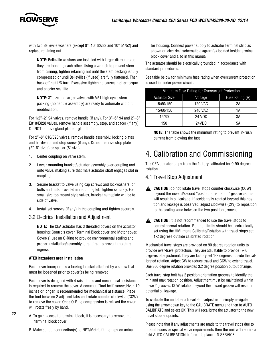 Calibration and commissioning | Flowserve CEA Series Limitorque Automax User Manual | Page 12 / 28