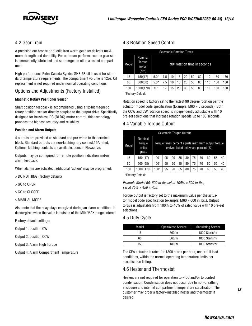 Options and adjustments (factory installed), 3 rotation speed control, 4 variable torque output | 5 duty cycle, 6 heater and thermostat | Flowserve CEA Series Limitorque Automax User Manual | Page 13 / 28