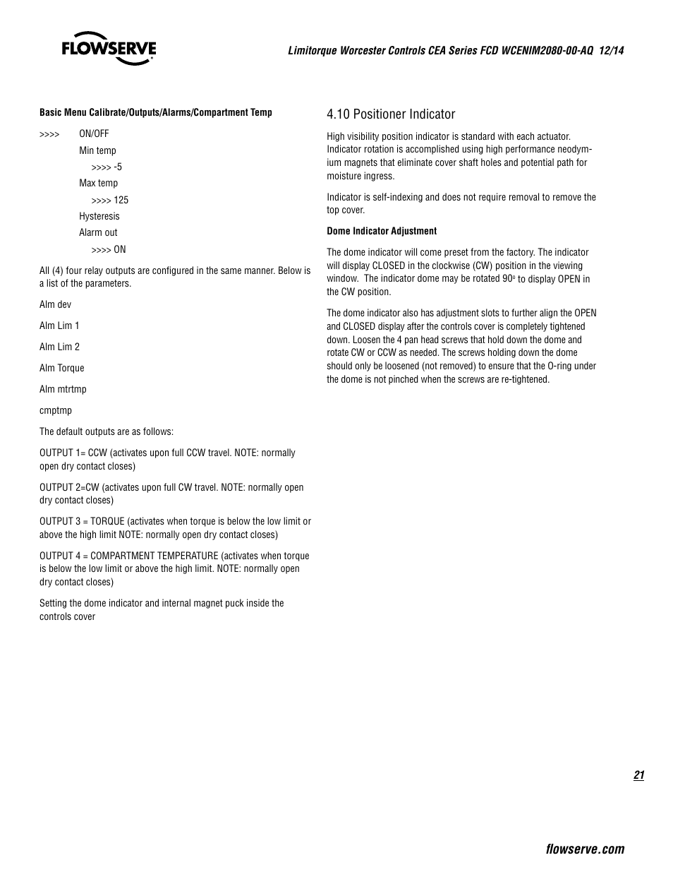 10 positioner indicator | Flowserve CEA Series Limitorque Automax User Manual | Page 21 / 28