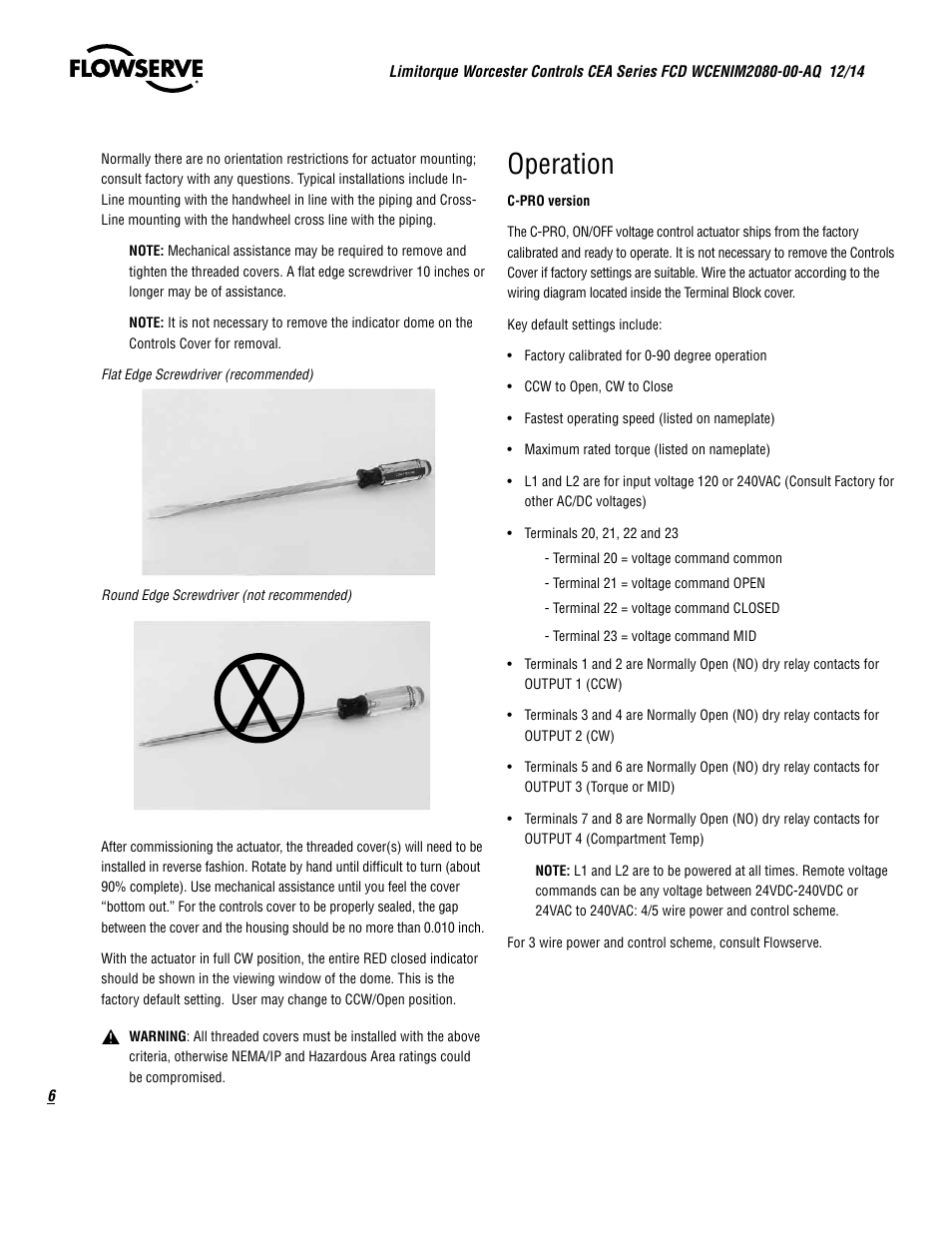 Operation | Flowserve CEA Series Limitorque Automax User Manual | Page 6 / 28