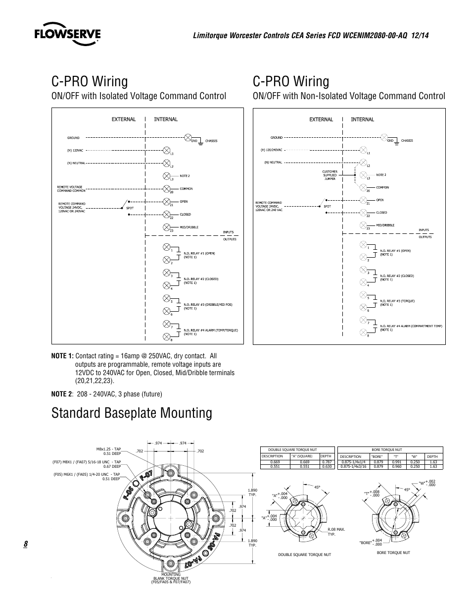 C-pro wiring, Standard baseplate mounting, On/off with isolated voltage command control | On/off with non-isolated voltage command control | Flowserve CEA Series Limitorque Automax User Manual | Page 8 / 28