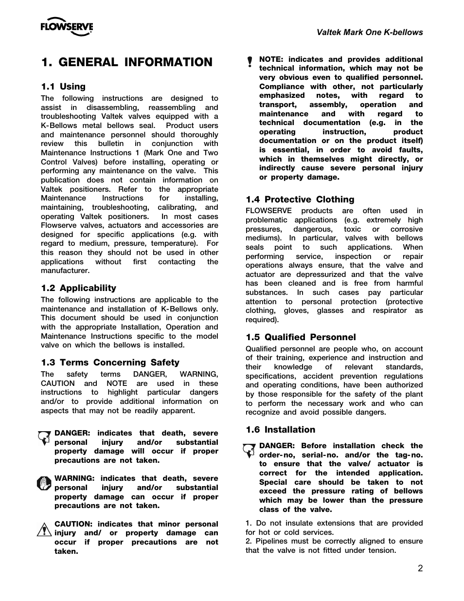 General information | Flowserve Valtek Mark One K-Bellows Sealed Globe Valves User Manual | Page 2 / 8