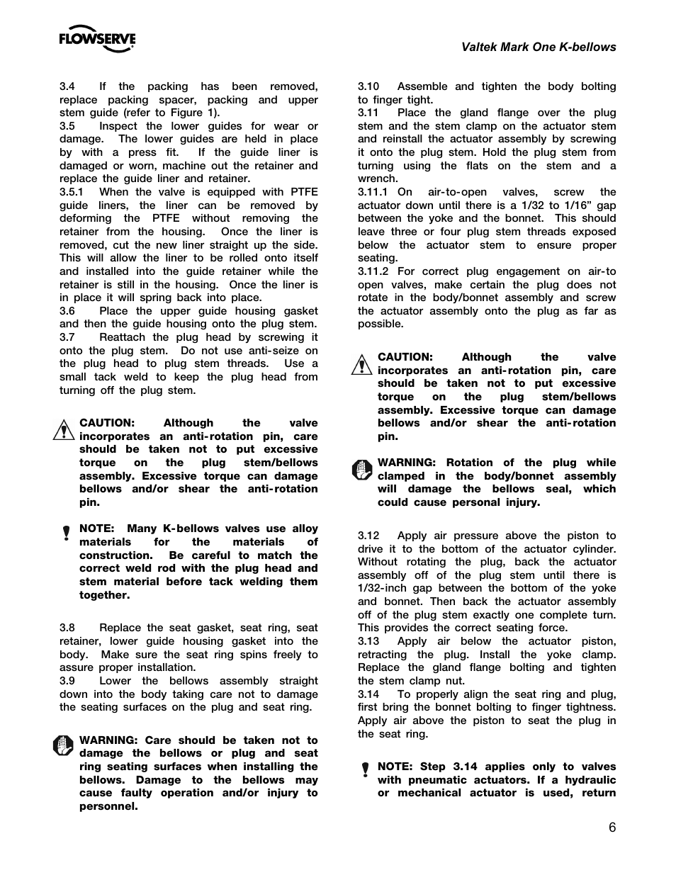 Flowserve Valtek Mark One K-Bellows Sealed Globe Valves User Manual | Page 6 / 8